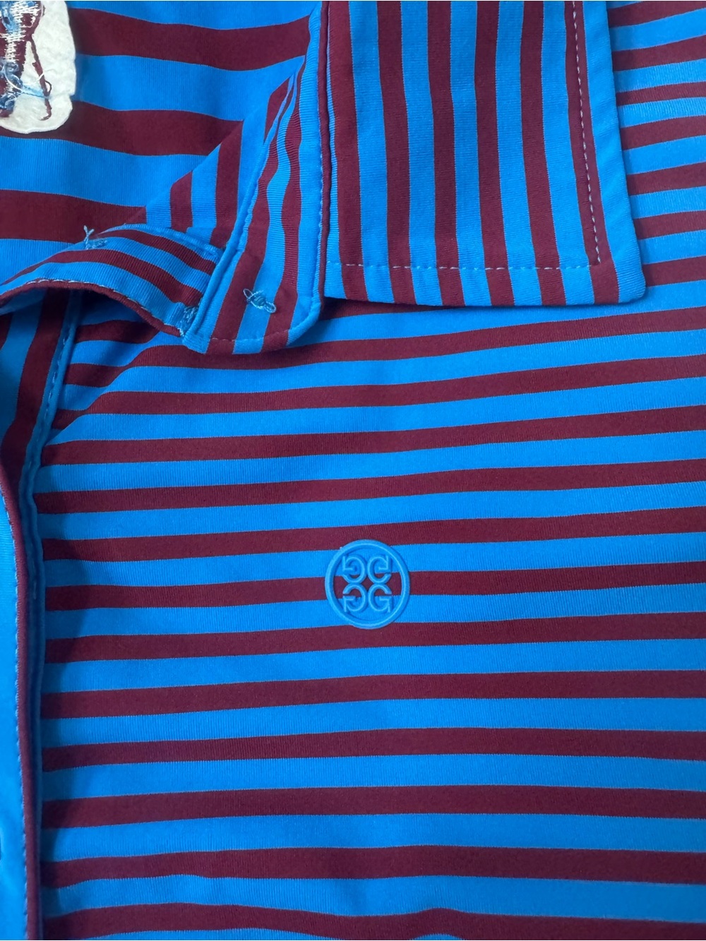 G/FORE Blue and Burgundy Striped Golf Polo. - Picture 3 of 6